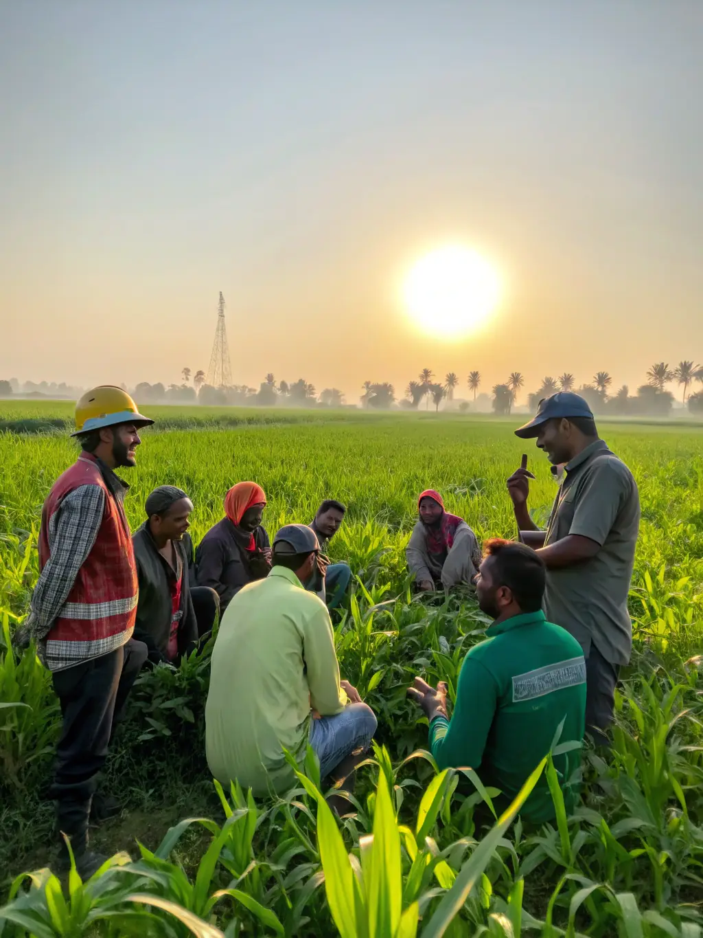 A photo of association members collaborating with local farmers to implement wildlife protection measures on agricultural land in Ploulec'h.