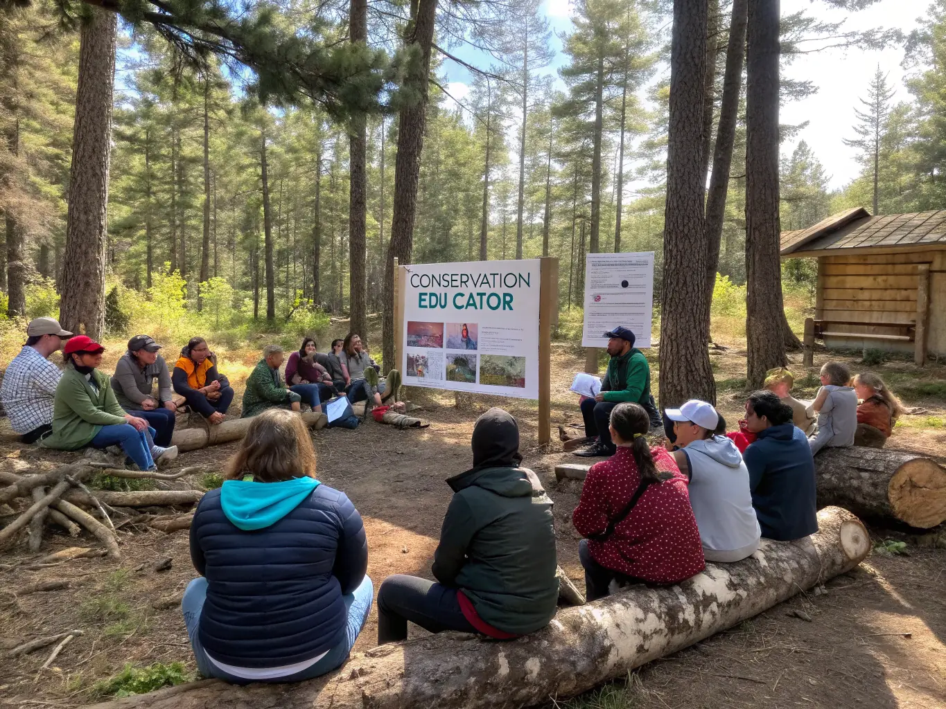A community event organized by the association, showing residents participating in a workshop on wildlife conservation and sustainable living.